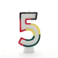 APAC 6 pack red glitter number 5 party candles, decorative birthday candles with sparkling red finish, ideal for celebrations