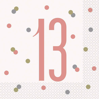 Rose Gold Glitz 13th Birthday Napkins 16pk