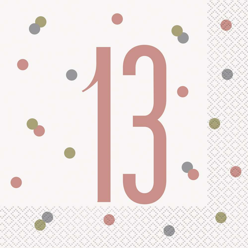Rose Gold Glitz 13th Birthday Napkins 16pk