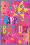 Simon Elvin C50 birthday cards featuring the number 12, set of six for celebrating a 12th birthday.