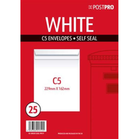 25pk Envelopes C5 162x229mm Self Seal White