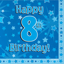 8th Birthday Blue 3-ply Napkins 33x33cm 16pk