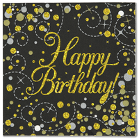 Oaktree Fizz Birthday Black & Gold Napkins 16pk