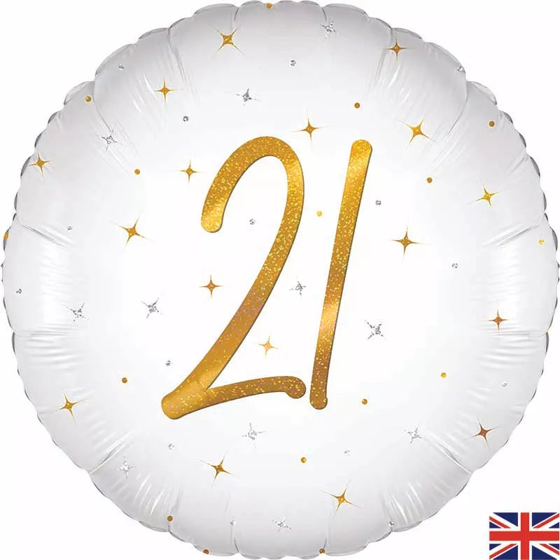 Oaktree Sparkle White Age 21 18" Foil Balloon