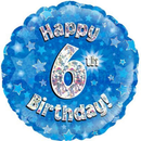 18" 6th Birthday Blue Holographic Foil Balloon