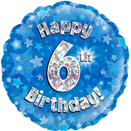 18" 6th Birthday Blue Holographic Foil Balloon