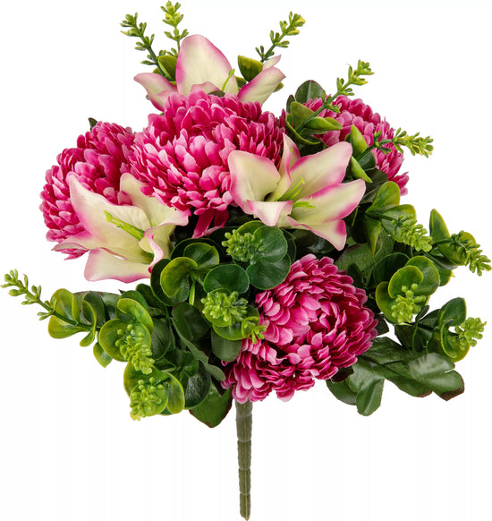 Eleganza Chrysanth, Lily & Eucalyptus Fuchsia 33cm