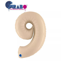 Satin cream Grabo foil balloon in the shape of the number 9, measuring 40 inches, suitable for celebrations and decorations.