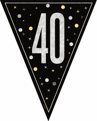 9ft Flag Bunting Age 40 Glitz Black
