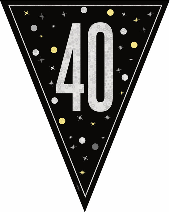 9ft Flag Bunting Age 40 Glitz Black