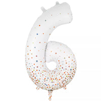 Oaktree foil balloon number 6 in fizz rose gold, 34 inches tall, shiny metallic balloon for celebration and decoration.