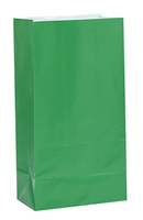 Green paper treat bags from Unique, 12-pack of sweet bags, ideal for packaging candies or small gifts.