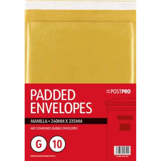10pk Padded Envelopes Size G 240x335mm Manilla