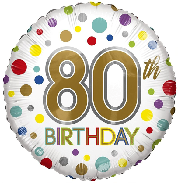 APAC Foil Balloon Eco Rainbow Dots Age 80 18"