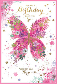 Set of six Simon Elvin C50 birthday greeting cards with colorful designs and festive messages.