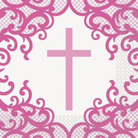 Fancy Pink Cross Luncheon Napkins 16pk