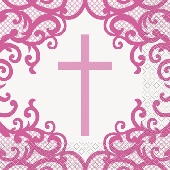 Fancy Pink Cross Luncheon Napkins 16pk
