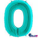 Grabo Tiffany blue foil balloon shaped as number 0, 40 inches tall, for celebrations and special occasions.
