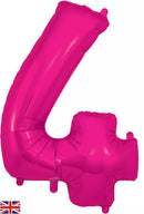 Oaktree pink foil balloon shaped as the number 4, 34 inches tall, with shiny metallic surface and decorative design.