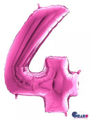 Pink Grabo foil balloon shaped as the number 4, 26 inches tall, shiny and festive for celebrations.