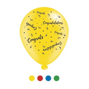 Assorted 10-inch APAC latex balloons with "Congratulations" printed in colorful designs for celebrations.