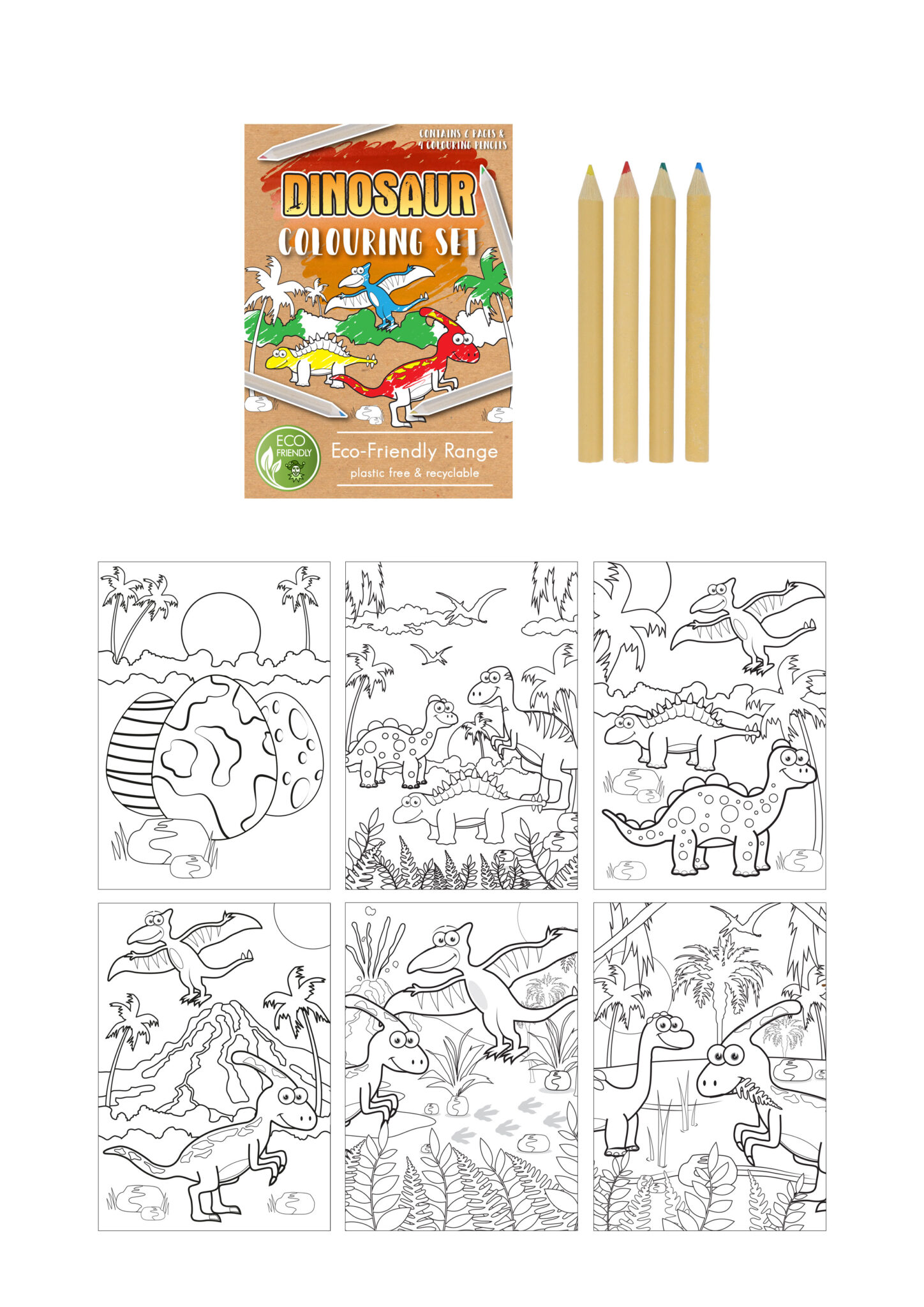 Henbrandt Colouring Set & Pencils Dinosaur A6