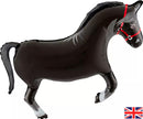 Oaktree Metallic Black 35-inch horse foil balloon with shiny metallic finish, floating against a plain background.