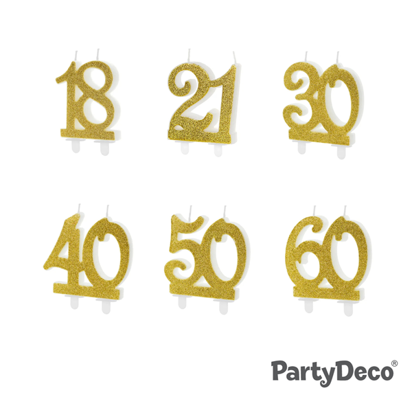 PartyDeco Party Candle Age 50 Glitter Gold 7.5cm