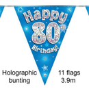 Bunting 11 Flags Blue Holographic Birthday Age 80