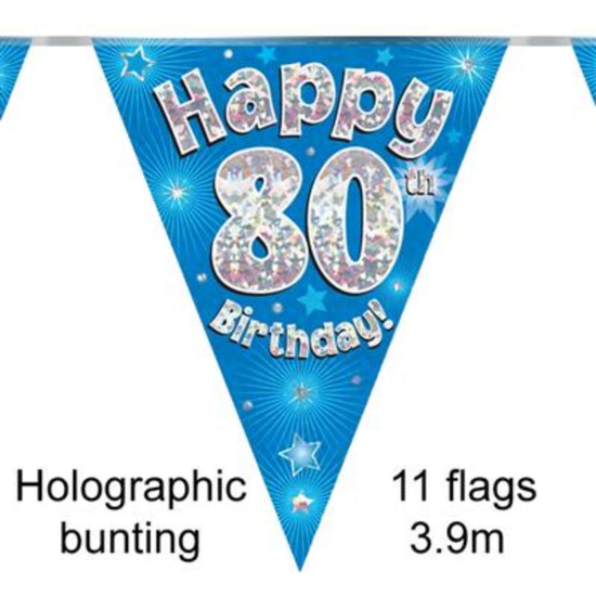 Bunting 11 Flags Blue Holographic Birthday Age 80