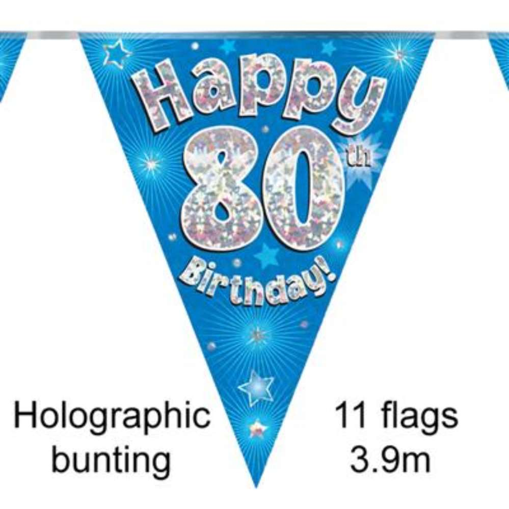 Bunting 11 Flags Blue Holographic Birthday Age 80
