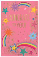 Set of six Simon Elvin C50 Congratulations greeting cards featuring colorful designs and festive messages.