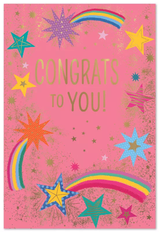 Set of six Simon Elvin C50 Congratulations greeting cards featuring colorful designs and festive messages.