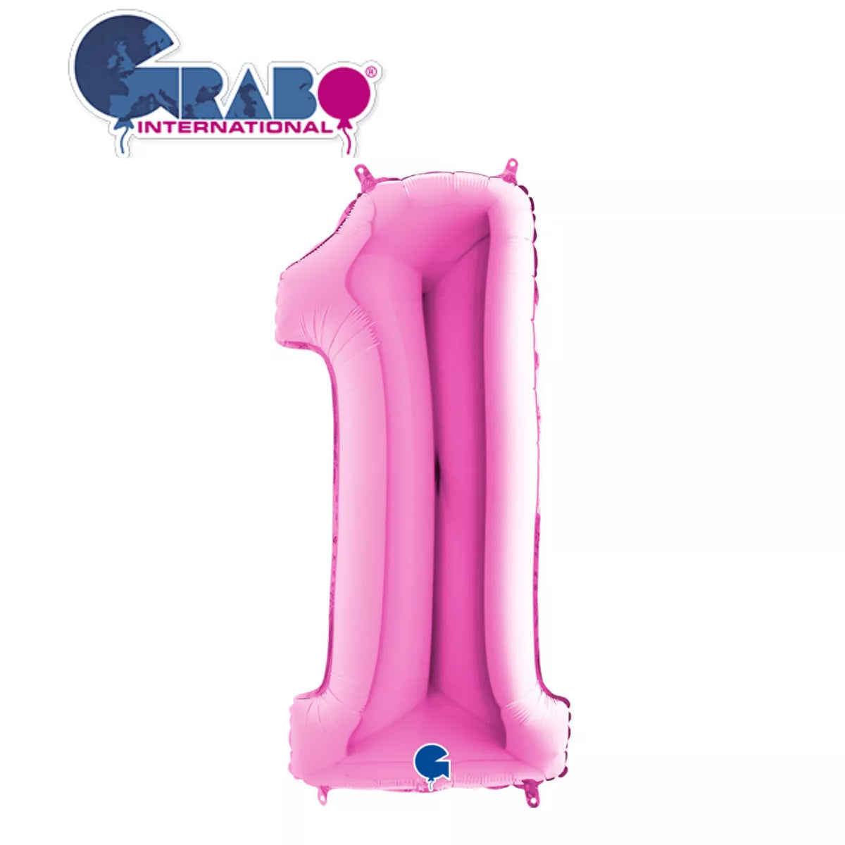 Fuchsia Grabo foil balloon shaped as the number 1, 40 inches tall, shiny and vibrant for celebration decorations