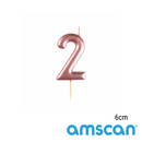 Amscan Rose Gold Number 2 Candle 6cm