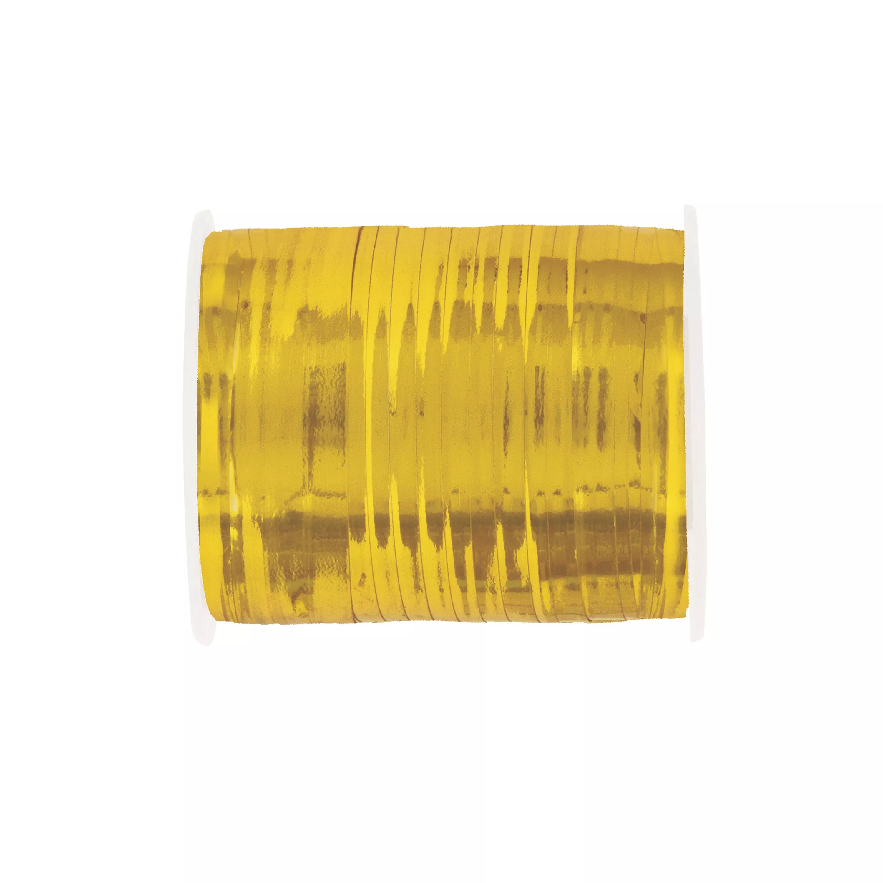 Gold curling ribbon by Unique for balloons, 50 yards, with classic twisted design ideal for gift wrapping and decorations.