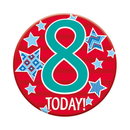 Six small Tiger Feet birthday badges featuring the age 8, perfect for celebrating or party decorations.