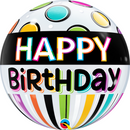Happy Birthday Stripes & Dots Bubble Balloon 22"