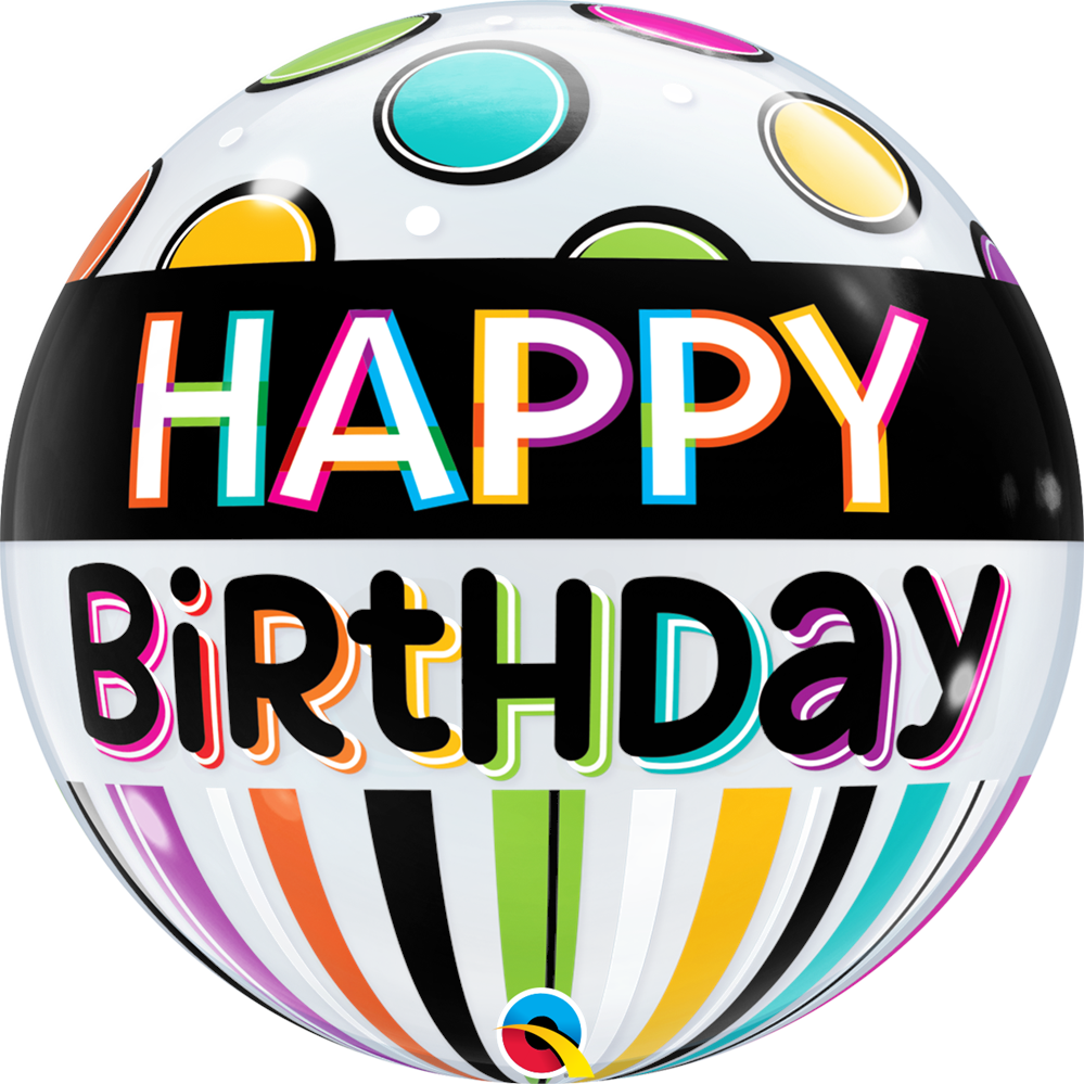 Happy Birthday Stripes & Dots Bubble Balloon 22"