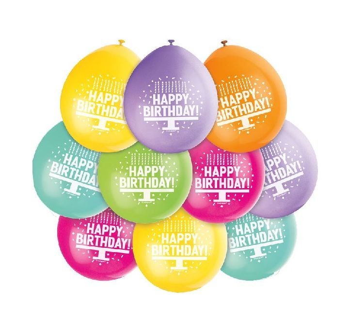 Unique Birthday Assorted Latex Balloons 10pk