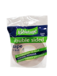 Ultratape double-sided tape, 15mm x 10m, showing the tape roll with adhesive sides visible for bonding applications.