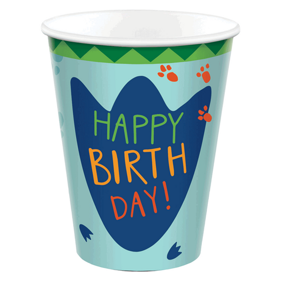 Dinosaur Happy Birthday 250ml Paper Cups 8pk