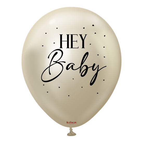 Kalisan 2 Pack Printed Latex Balloons Hey Baby White Gold 18"