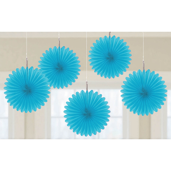 Caribbean Blue 15cm Mini Paper Fans 5pk