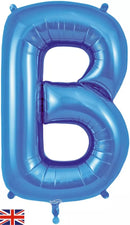 Blue Oaktree foil balloon shaped as the letter B, 34 inches tall, shiny surface, suitable for celebrations and party decorations.