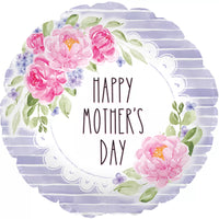TRI foil balloon featuring Mother's Day peonies design, 17-inch size, celebration balloon with floral print.