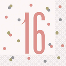 Rose Gold Glitz 16th Birthday Napkins 16pk