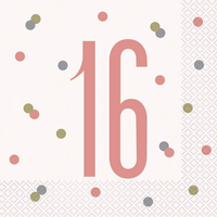 Rose Gold Glitz 16th Birthday Napkins 16pk