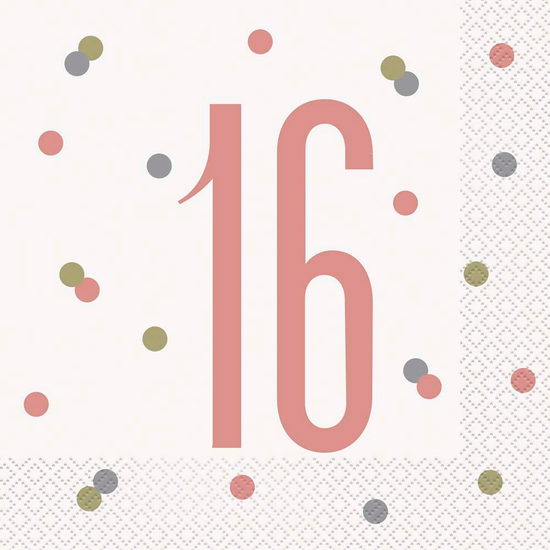 Rose Gold Glitz 16th Birthday Napkins 16pk