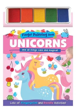 Alligator Products Finger Painting Unicorn activity book featuring colorful unicorn illustrations for children’s art fun.